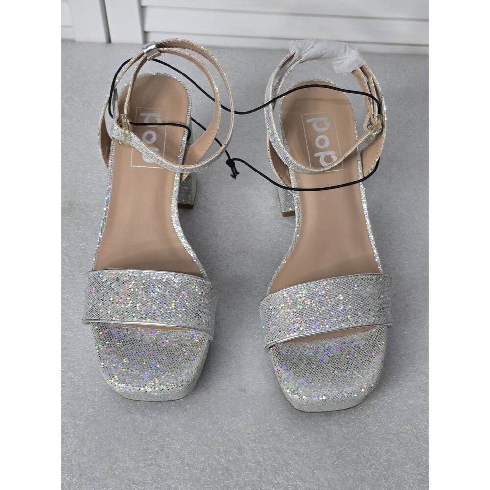 Womens Pop Casen Silver Multi Platform Sandals High Heels Size 8M Retro NEW